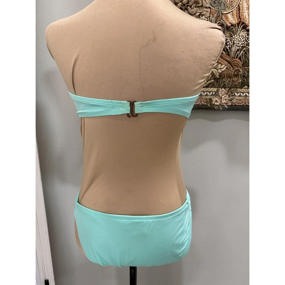Mossimo Bikini Set Womens Medium Green Bandeau Strapless Twist Front Padded